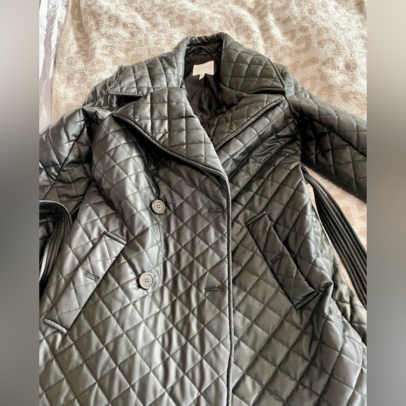 Size M black 100% polyester Avec Les Filles quilted trench coat, double breasted - Picture 10 of 12